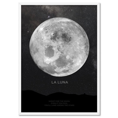 La Luna Moon - Art Print, Poster, Stretched Canvas, or Framed Wall Art Print, shown in a white frame