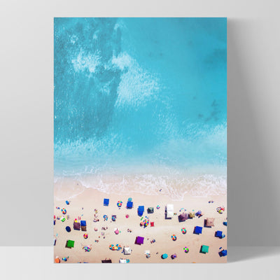 Aerial Beach Summer Day Out - Art Print, Poster, Stretched Canvas, or Framed Wall Art Print, shown as a stretched canvas or poster without a frame