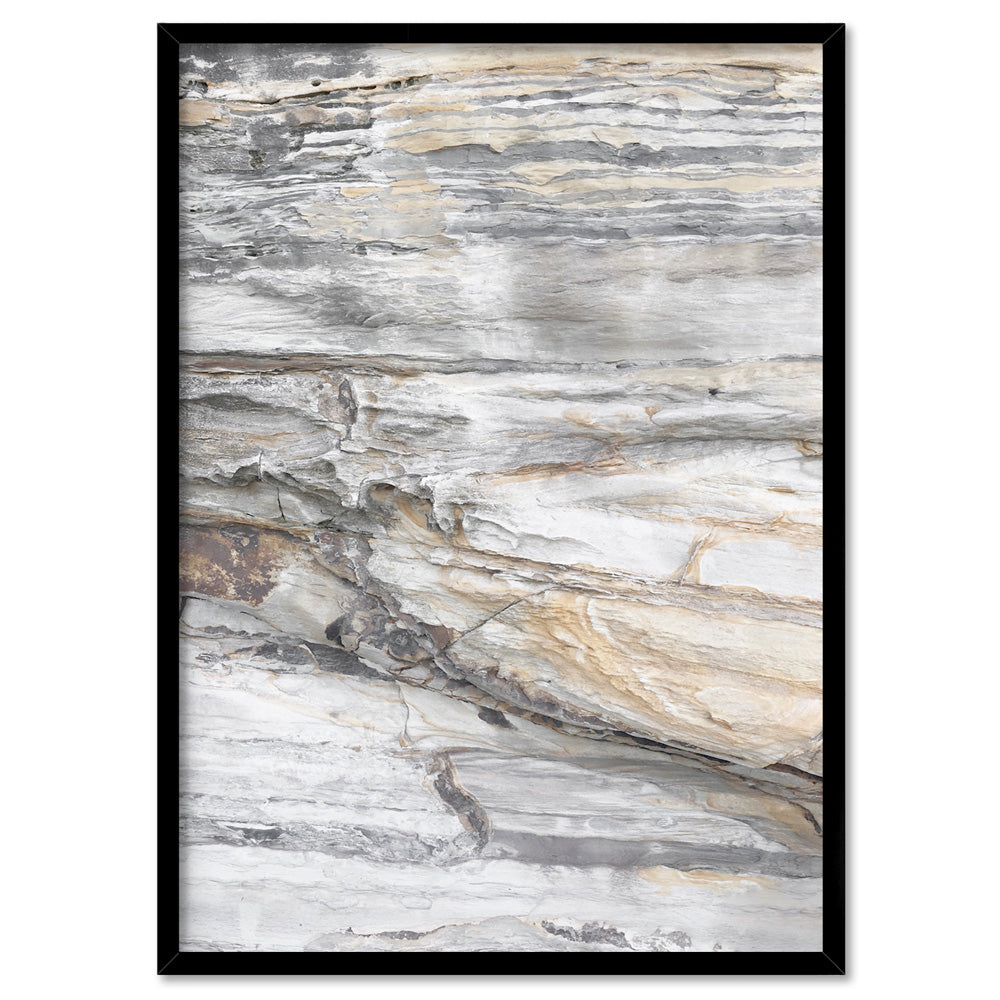 Bondi Coastal Rock Face II - Art Print, Poster, Stretched Canvas, or Framed Wall Art Print, shown in a black frame