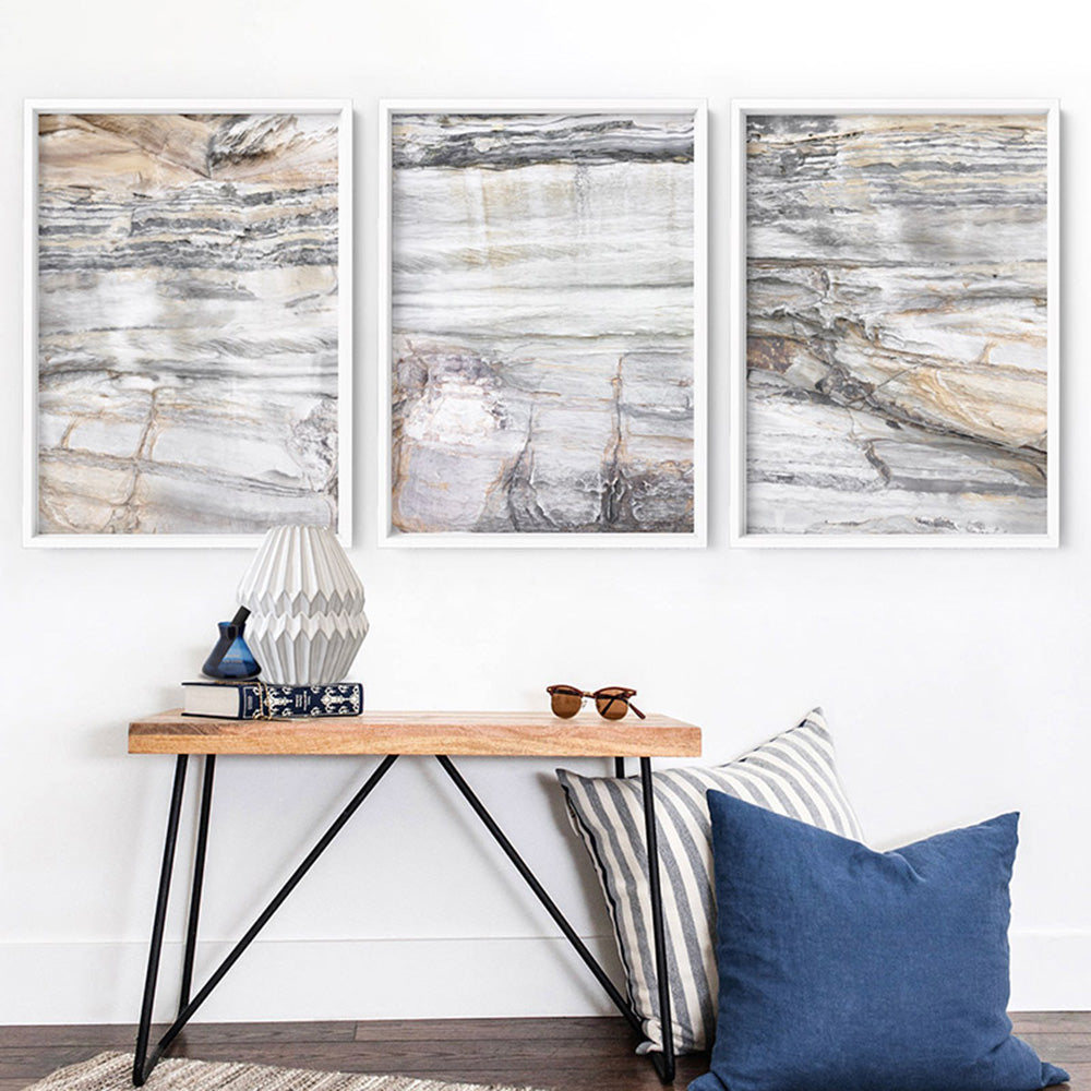 Bondi Coastal Rock Face II - Art Print, Poster, Stretched Canvas or Framed Wall Art, shown framed in a home interior space