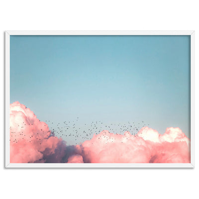 Above the Clouds in Blush, Blue Sky - Art Print, Poster, Stretched Canvas, or Framed Wall Art Print, shown in a white frame