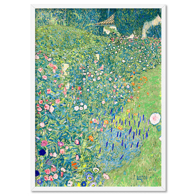 GUSTAV KLIMT | Italian Garden Landscape - Art Print, Poster, Stretched Canvas, or Framed Wall Art Print, shown in a white frame