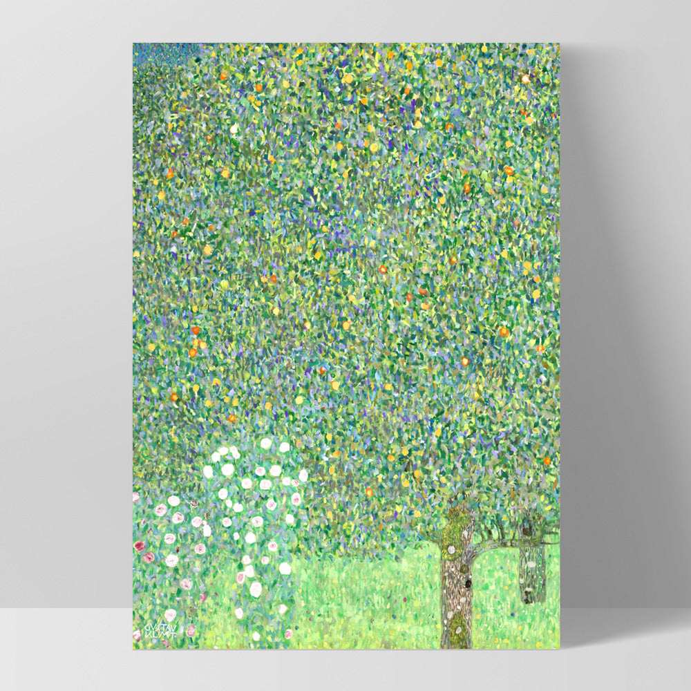 GUSTAV KLIMT | Rosebushes under the Trees - Art Print, Poster, Stretched Canvas, or Framed Wall Art Print, shown as a stretched canvas or poster without a frame