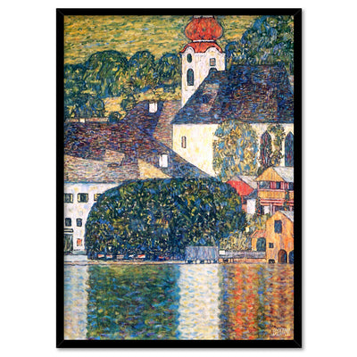 GUSTAV KLIMT | Church in Unterach on Attersee - Art Print, Poster, Stretched Canvas, or Framed Wall Art Print, shown in a black frame
