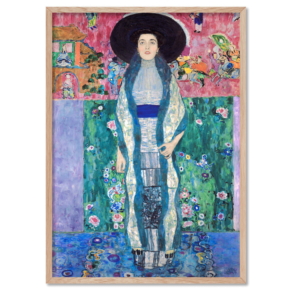 GUSTAV KLIMT | Portrait of Adele Bloch-Bauer II - Art Print, Poster, Stretched Canvas, or Framed Wall Art Print, shown in a natural timber frame