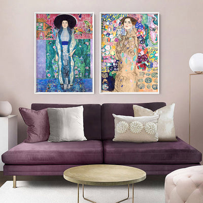 GUSTAV KLIMT | Portrait of Adele Bloch-Bauer II - Art Print, Poster, Stretched Canvas or Framed Wall Art, shown framed in a home interior space