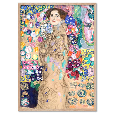 GUSTAV KLIMT | Portrait of Ria Munk III - Art Print, Poster, Stretched Canvas, or Framed Wall Art Print, shown in a natural timber frame