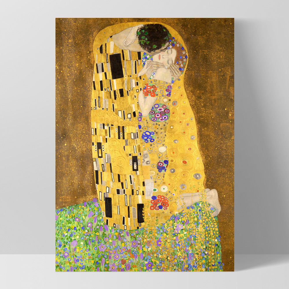 GUSTAV KLIMT | The Kiss - Art Print, Poster, Stretched Canvas, or Framed Wall Art Print, shown as a stretched canvas or poster without a frame