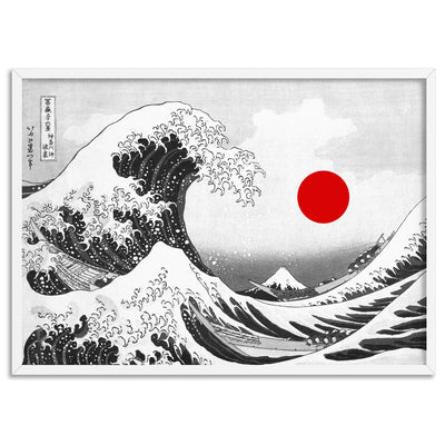 KATSUSHIKA HOKUSAI | The Great Wave off Kanagawa BW - Art Print, Poster, Stretched Canvas, or Framed Wall Art Print, shown in a white frame