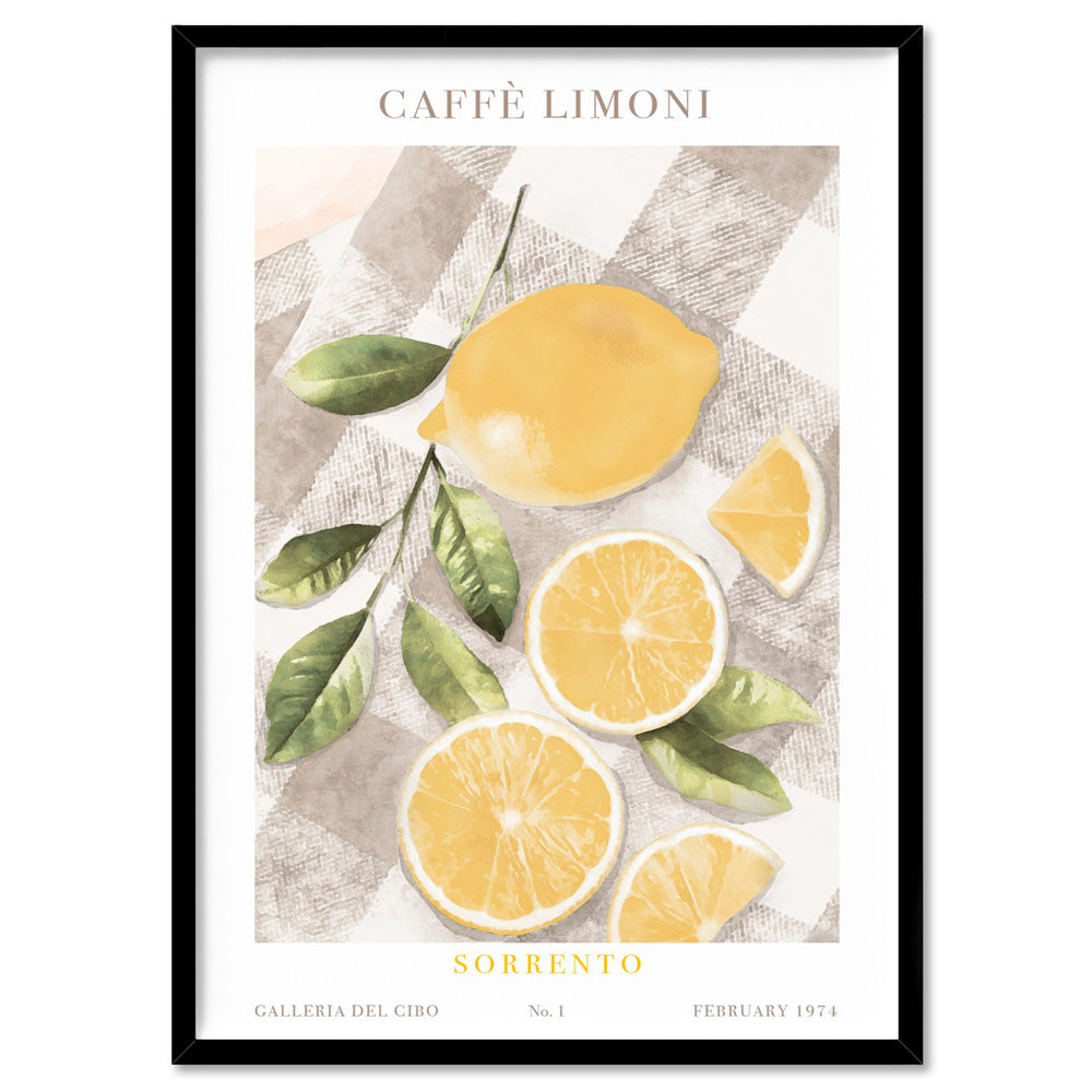 Galleria Del Cibo | Caffe Limoni II - Art Print, Poster, Stretched Canvas, or Framed Wall Art Print, shown in a black frame