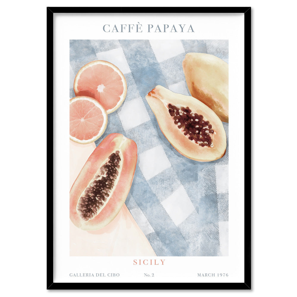Galleria Del Cibo | Caffe Papaya I - Art Print by Vanessa, Poster, Stretched Canvas, or Framed Wall Art Print, shown in a black frame