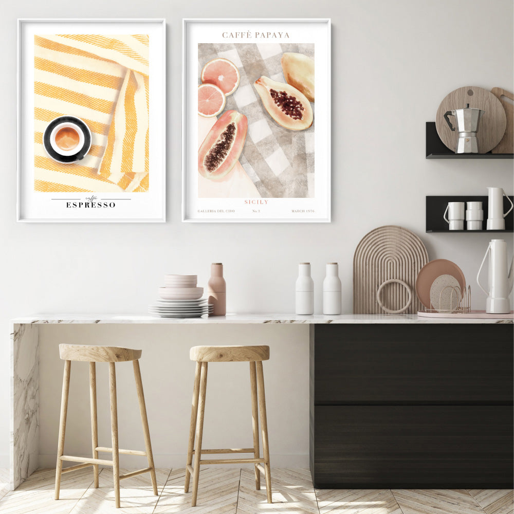 Galleria Del Cibo | Caffe Papaya II - Art Print, Poster, Stretched Canvas or Framed Wall Art, shown framed in a home interior space