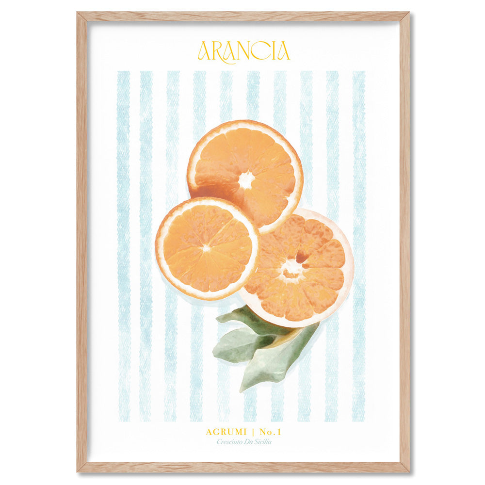 Agrumi No 1 | Orange - Art Print by Vanessa, Poster, Stretched Canvas, or Framed Wall Art Print, shown in a natural timber frame
