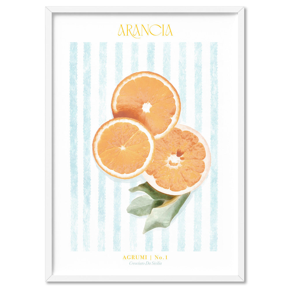 Agrumi No 1 | Orange - Art Print by Vanessa, Poster, Stretched Canvas, or Framed Wall Art Print, shown in a white frame