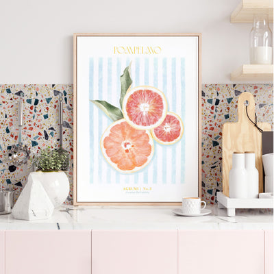 Agrumi No 3 | Grapefruit- Art Print by Vanessa, Poster, Stretched Canvas or Framed Wall Art Prints, shown framed in a room