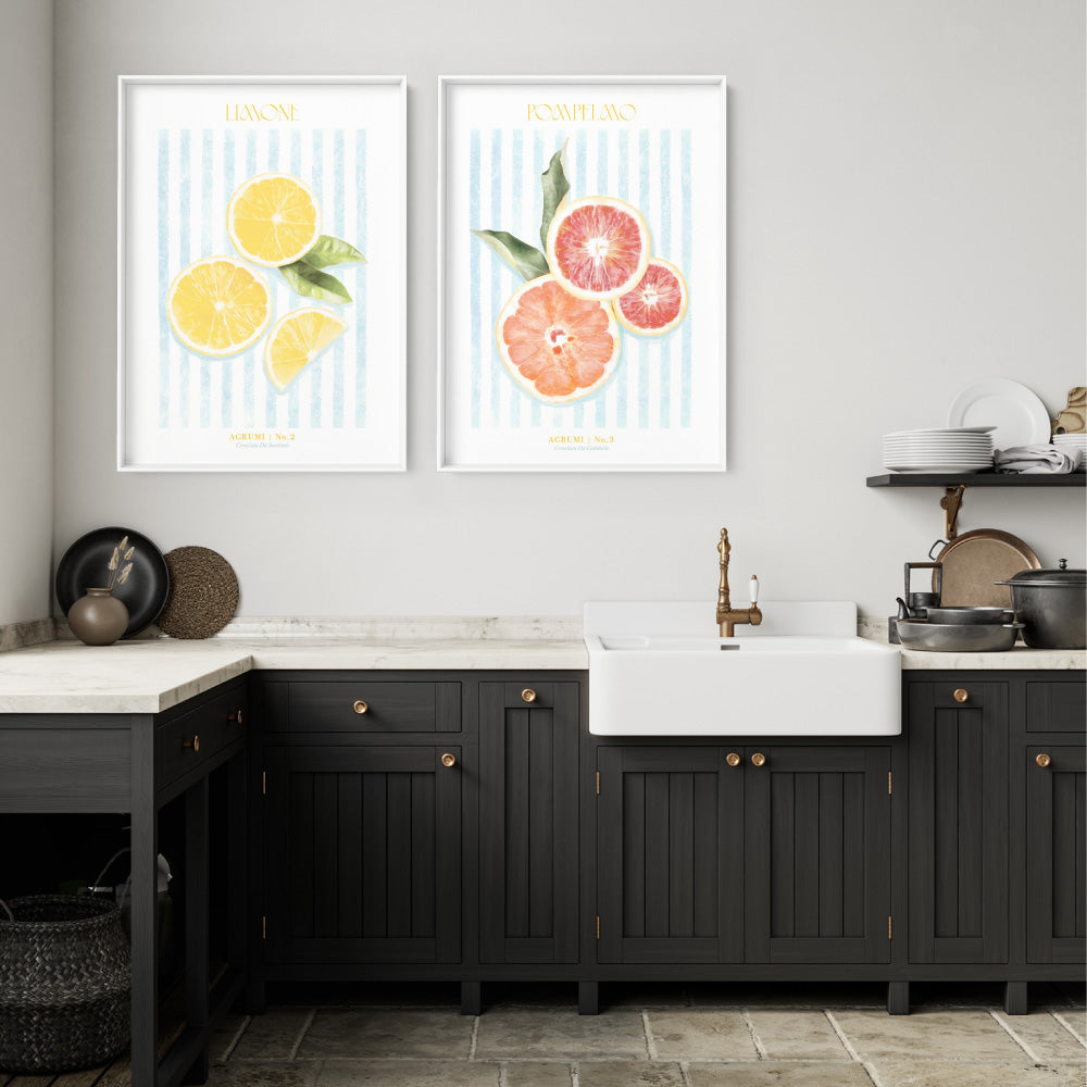 Agrumi No 3 | Grapefruit- Art Print by Vanessa, Poster, Stretched Canvas or Framed Wall Art, shown framed in a home interior space