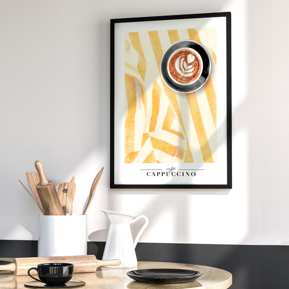 Caffe Cappuccino - Art Print by Vanessa, Poster, Stretched Canvas or Framed Wall Art Prints, shown framed in a room