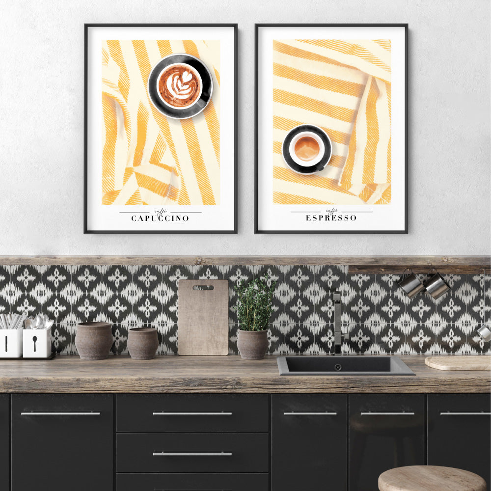 Caffe Espresso - Art Print by Vanessa, Poster, Stretched Canvas or Framed Wall Art, shown framed in a home interior space