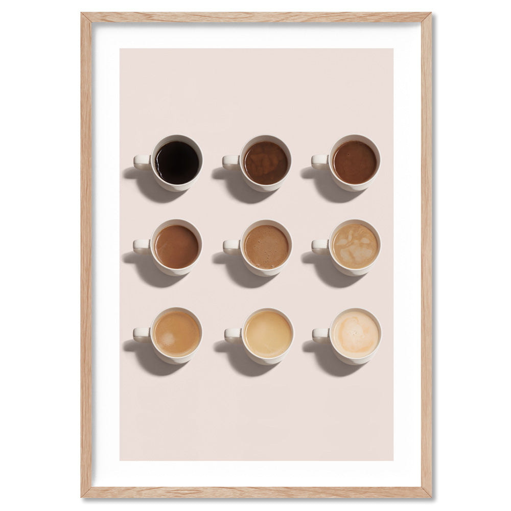 Shades of Coffee - Art Print, Poster, Stretched Canvas, or Framed Wall Art Print, shown in a natural timber frame