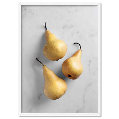 Pears on Stone - Art Print, Poster, Stretched Canvas, or Framed Wall Art Print, shown in a white frame