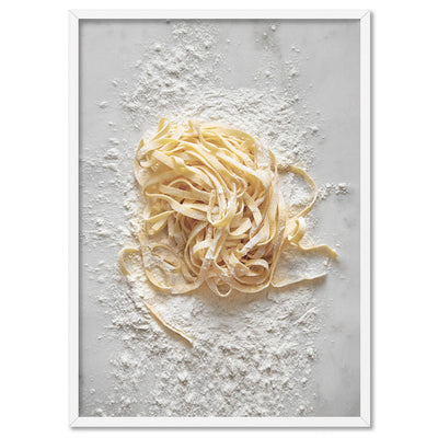 Pasta on Stone - Art Print, Poster, Stretched Canvas, or Framed Wall Art Print, shown in a white frame