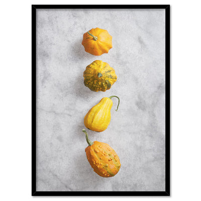 Pumpkins on Stone - Art Print, Poster, Stretched Canvas, or Framed Wall Art Print, shown in a black frame