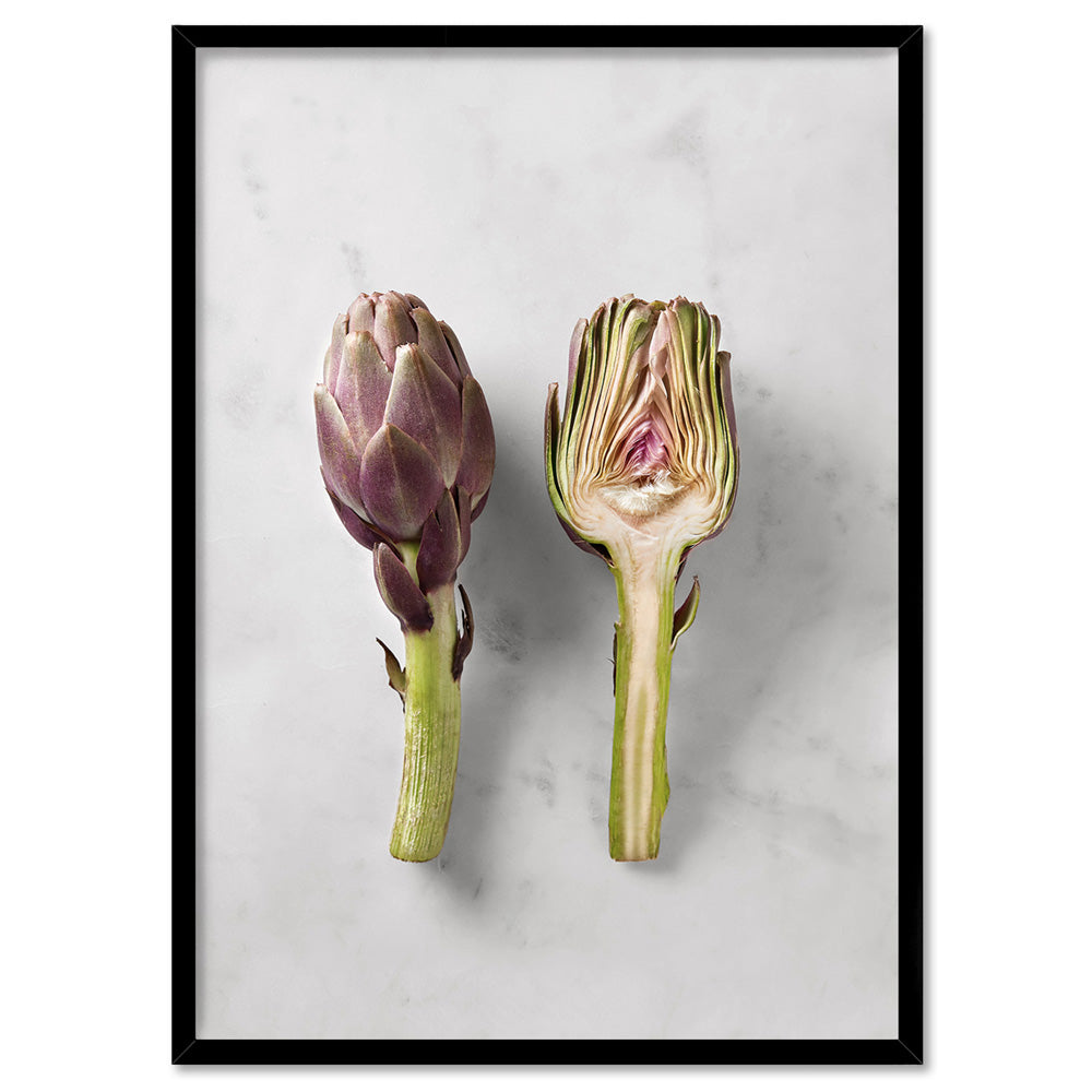 Artichoke on Stone - Art Print, Poster, Stretched Canvas, or Framed Wall Art Print, shown in a black frame