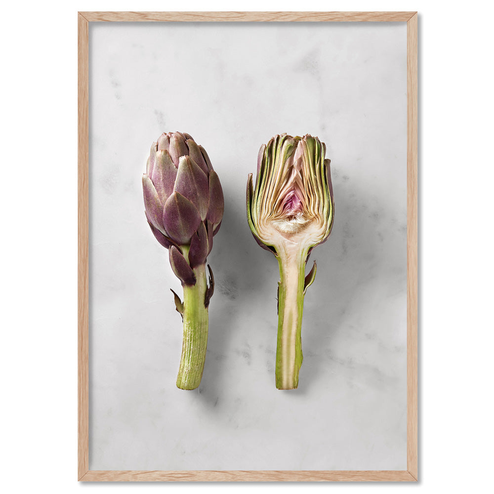 Artichoke on Stone - Art Print, Poster, Stretched Canvas, or Framed Wall Art Print, shown in a natural timber frame