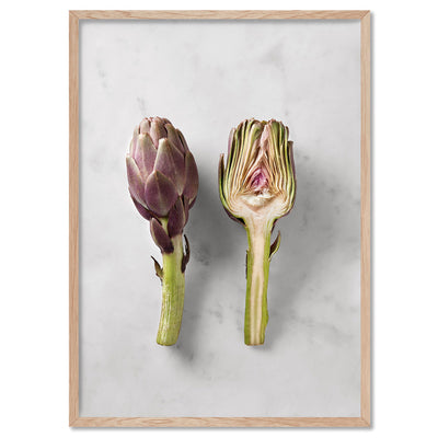 Artichoke on Stone - Art Print, Poster, Stretched Canvas, or Framed Wall Art Print, shown in a natural timber frame