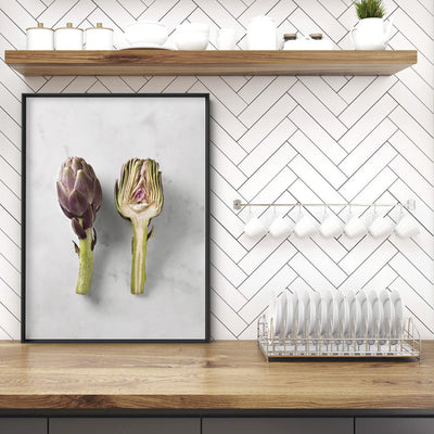 Artichoke on Stone - Art Print, Poster, Stretched Canvas or Framed Wall Art Prints, shown framed in a room