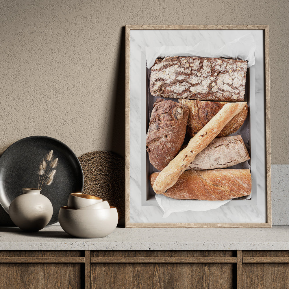 Bread Basket - Art Print, Poster, Stretched Canvas or Framed Wall Art Prints, shown framed in a room