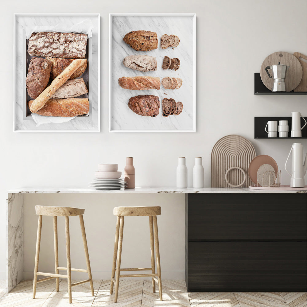 Bread Basket - Art Print, Poster, Stretched Canvas or Framed Wall Art, shown framed in a home interior space