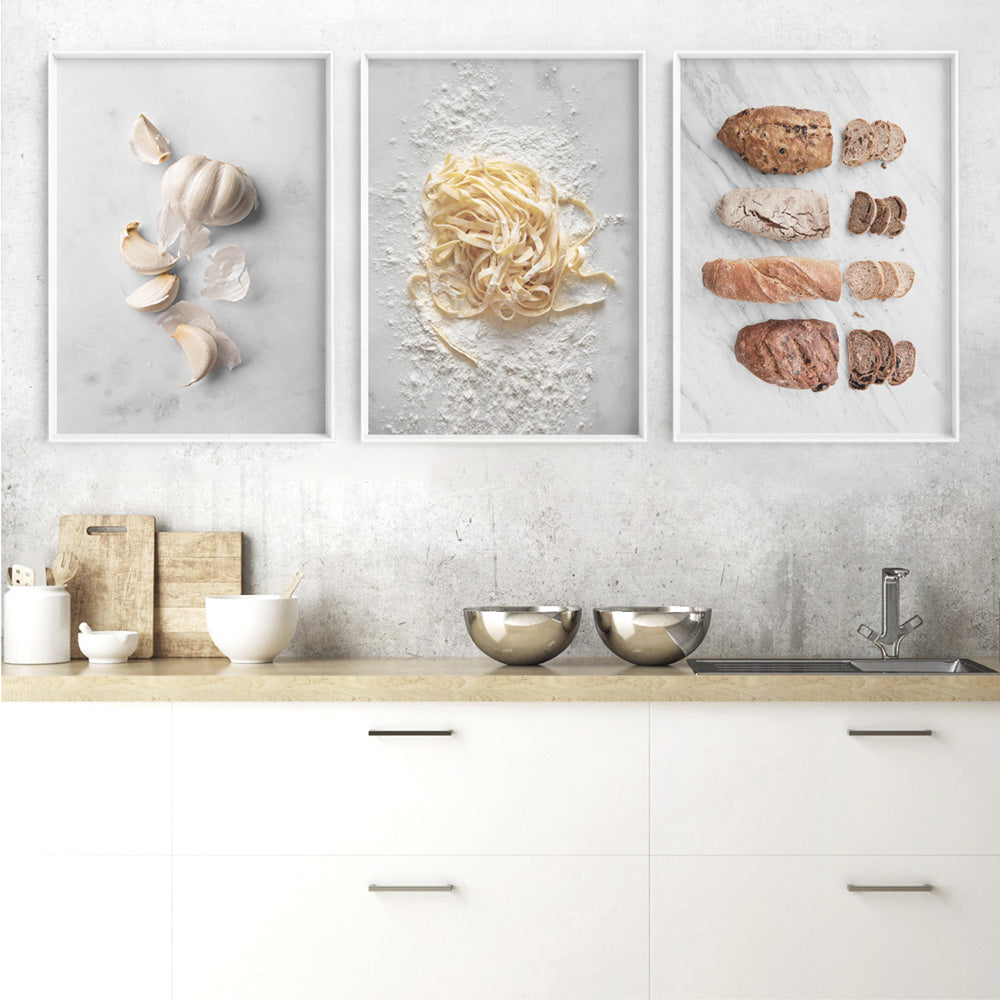 Bread Slices - Art Print, Poster, Stretched Canvas or Framed Wall Art, shown framed in a home interior space