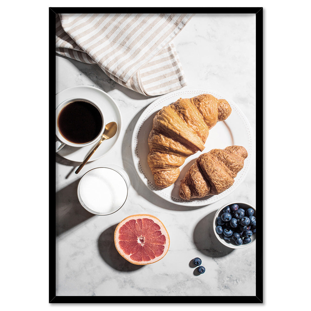 Breakfast in Paris I - Art Print, Poster, Stretched Canvas, or Framed Wall Art Print, shown in a black frame