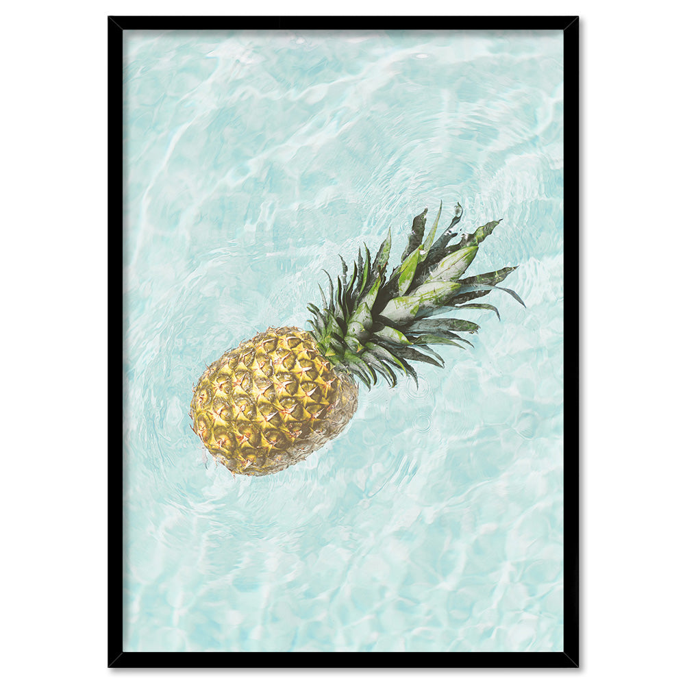 Pineapple Float - Art Print, Poster, Stretched Canvas, or Framed Wall Art Print, shown in a black frame