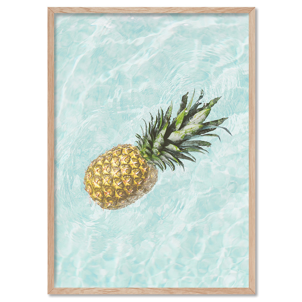Pineapple Float - Art Print, Poster, Stretched Canvas, or Framed Wall Art Print, shown in a natural timber frame