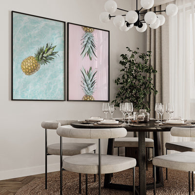 Pineapple Float - Art Print, Poster, Stretched Canvas or Framed Wall Art, shown framed in a home interior space