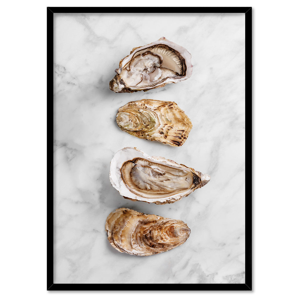 Oysters on Light - Art Print, Poster, Stretched Canvas, or Framed Wall Art Print, shown in a black frame