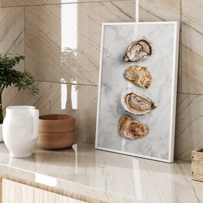 Oysters on Light - Art Print, Poster, Stretched Canvas or Framed Wall Art Prints, shown framed in a room