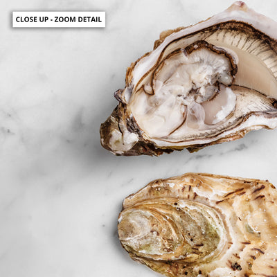 Oysters on Light - Art Print, Poster, Stretched Canvas or Framed Wall Art, Close up View of Print Resolution