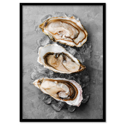 Oysters on Concrete - Art Print, Poster, Stretched Canvas, or Framed Wall Art Print, shown in a black frame