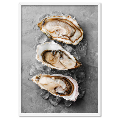 Oysters on Concrete - Art Print, Poster, Stretched Canvas, or Framed Wall Art Print, shown in a white frame