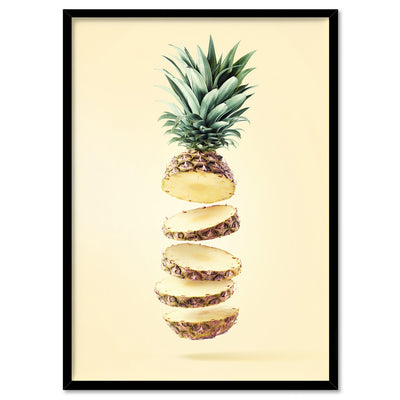 Pineapple on Yellow - Art Print, Poster, Stretched Canvas, or Framed Wall Art Print, shown in a black frame