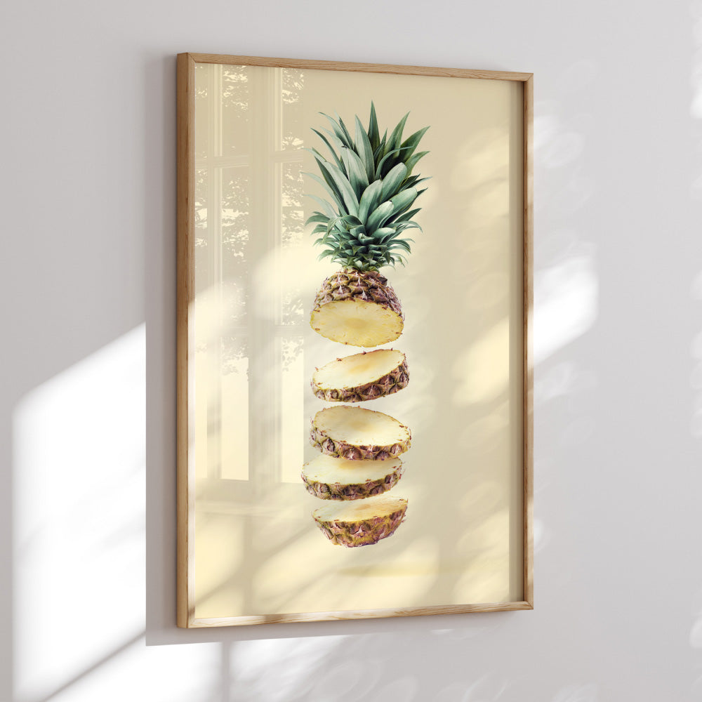 Pineapple on Yellow - Art Print, Poster, Stretched Canvas or Framed Wall Art Prints, shown framed in a room