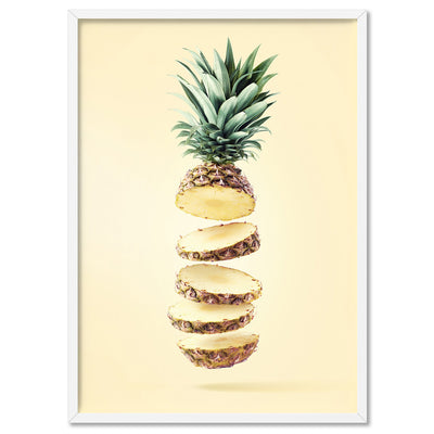 Pineapple on Yellow - Art Print, Poster, Stretched Canvas, or Framed Wall Art Print, shown in a white frame