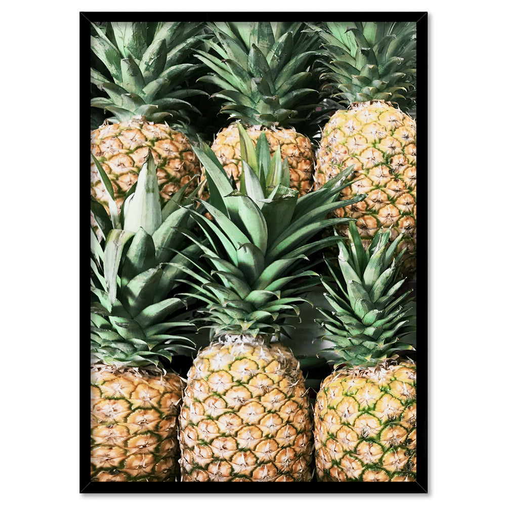 Six Pineapples - Art Print, Poster, Stretched Canvas, or Framed Wall Art Print, shown in a black frame