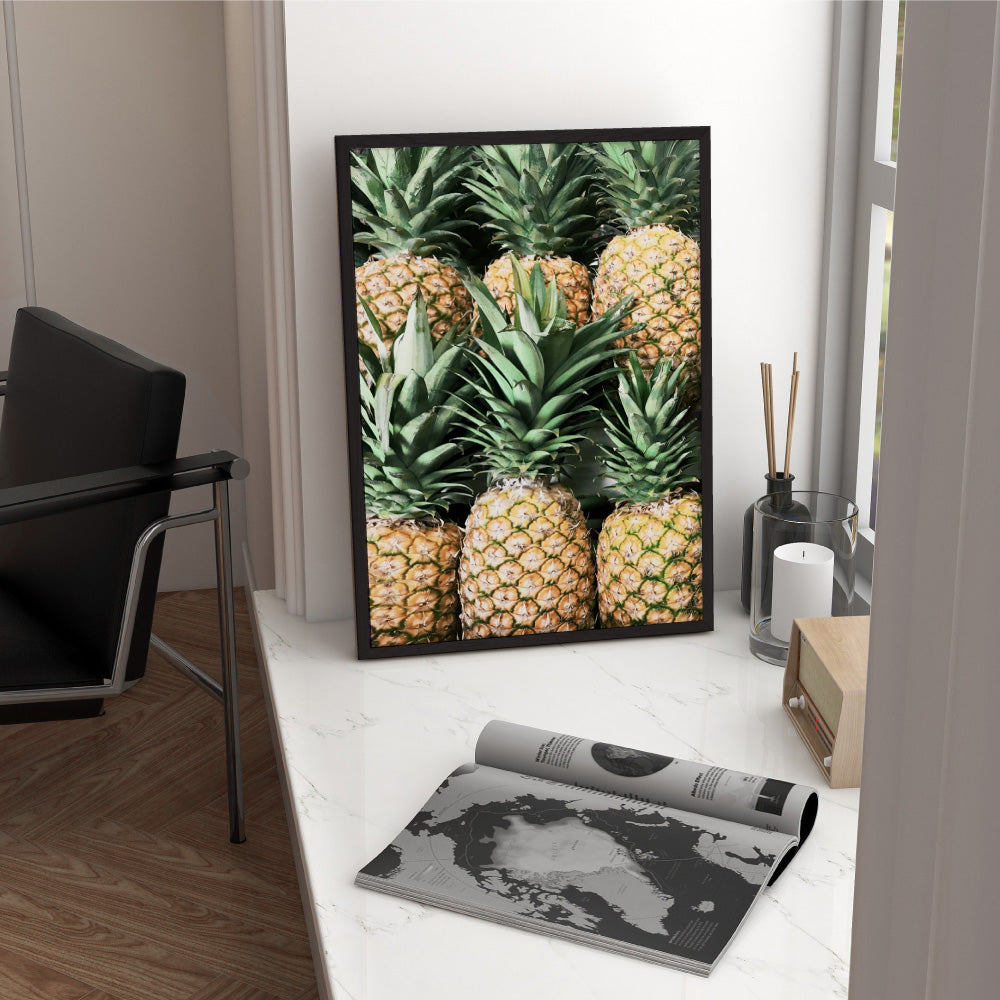 Six Pineapples - Art Print, Poster, Stretched Canvas or Framed Wall Art Prints, shown framed in a room