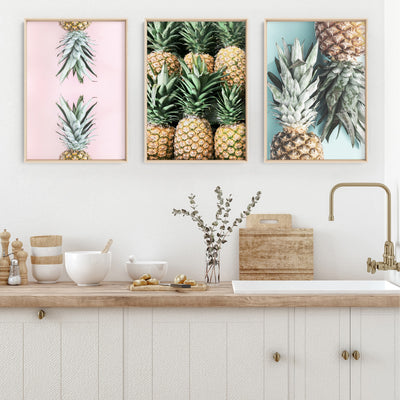 Six Pineapples - Art Print, Poster, Stretched Canvas or Framed Wall Art, shown framed in a home interior space