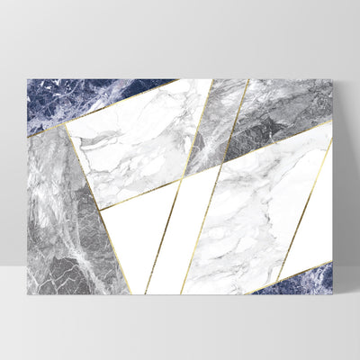 Geometric Marble Slices Cobalt Landscape - Art Print, Poster, Stretched Canvas, or Framed Wall Art Print, shown as a stretched canvas or poster without a frame