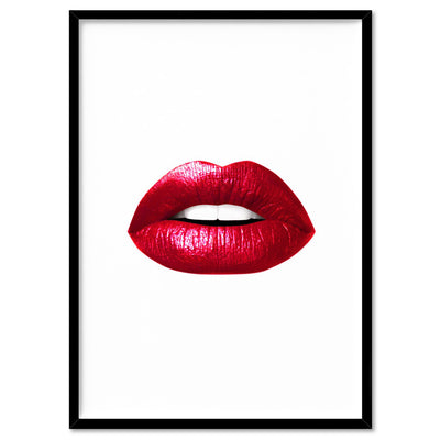 Red Lips - Art Print, Poster, Stretched Canvas, or Framed Wall Art Print, shown in a black frame